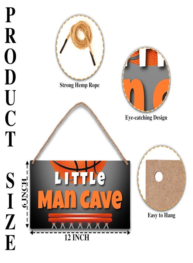 Cazhes Little Man Cave, 6 * 12 Basketball Wooden Door Sign for Nursery Decor, All-Star Sports Hanging Wall Art Decor for Kids Toddler Boys Bedroom Playroom Living Room Decorations - A05 - Image 2